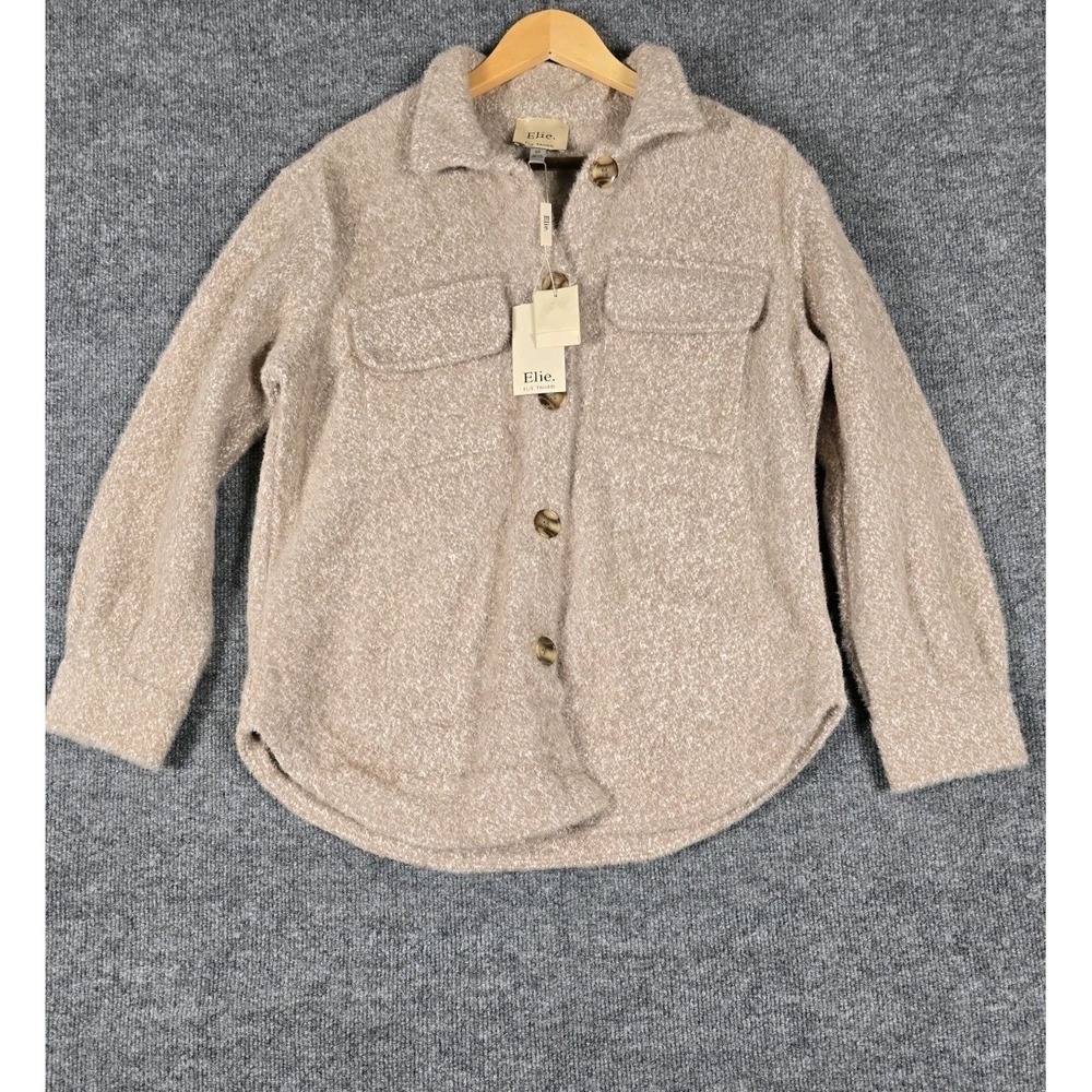 Elie Tahari Taupe Heather Textured Shacket Shirt Jacket Womens Size Small